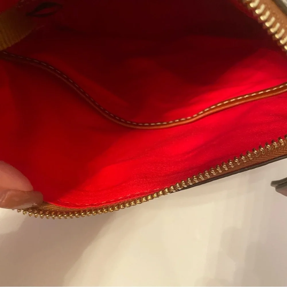 DOONEY & BOURKE BAG SHOULDER DARK RED TEXTURED CROC LOOK & BROWN LEATHER ZIPPER